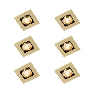 Set mit 6 quadratischen, verstellbaren Einbaustrahlern Artemis in Messing.