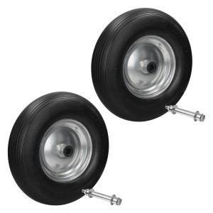 2er Set Schubkarrenräder mit Achse, PU Vollgummi, 390mm Durchmesser. Pannensicher und stabil.