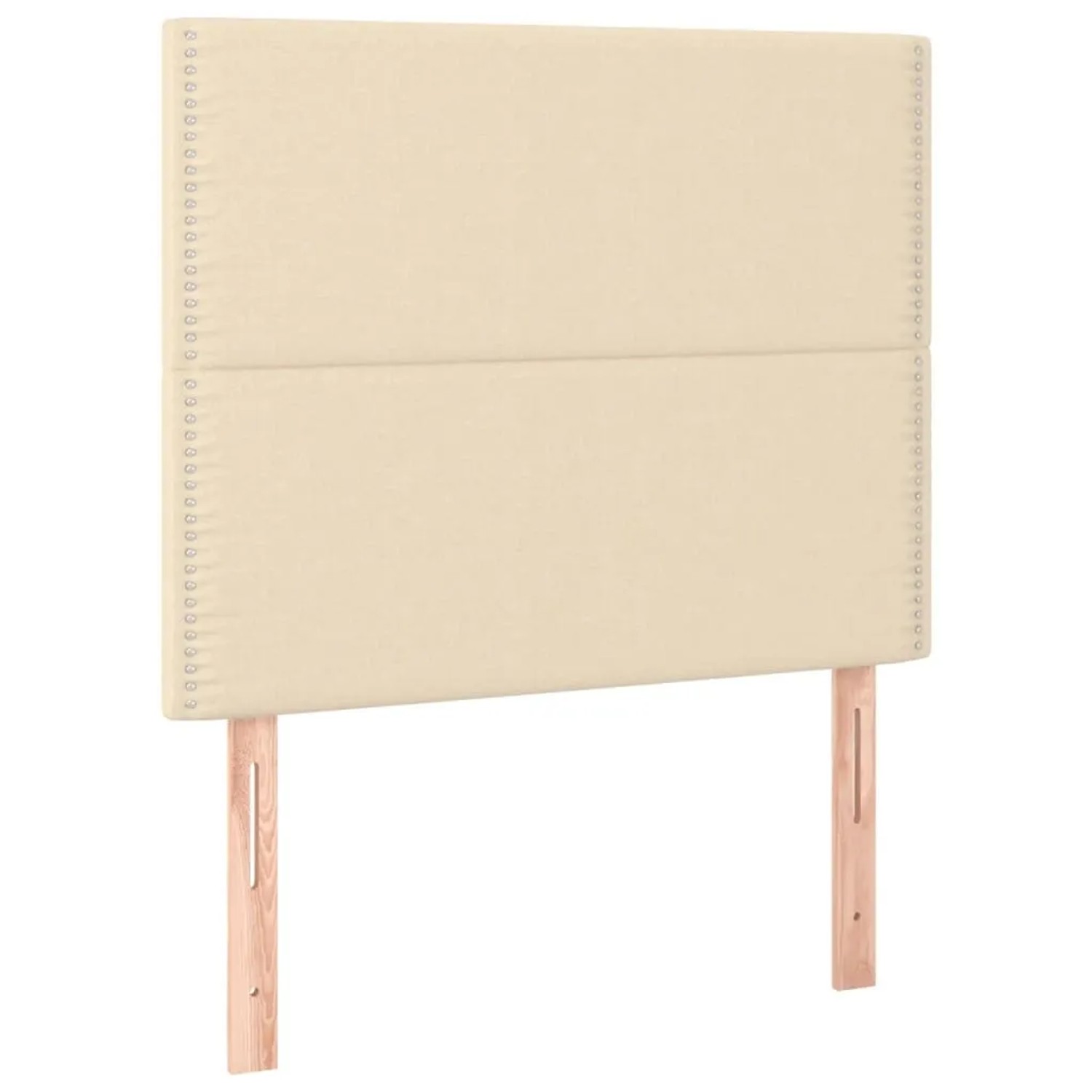 Cremefarbenes vidaXL Boxspringbett Kopfteil mit Stoffbezug und Holzfüßen.