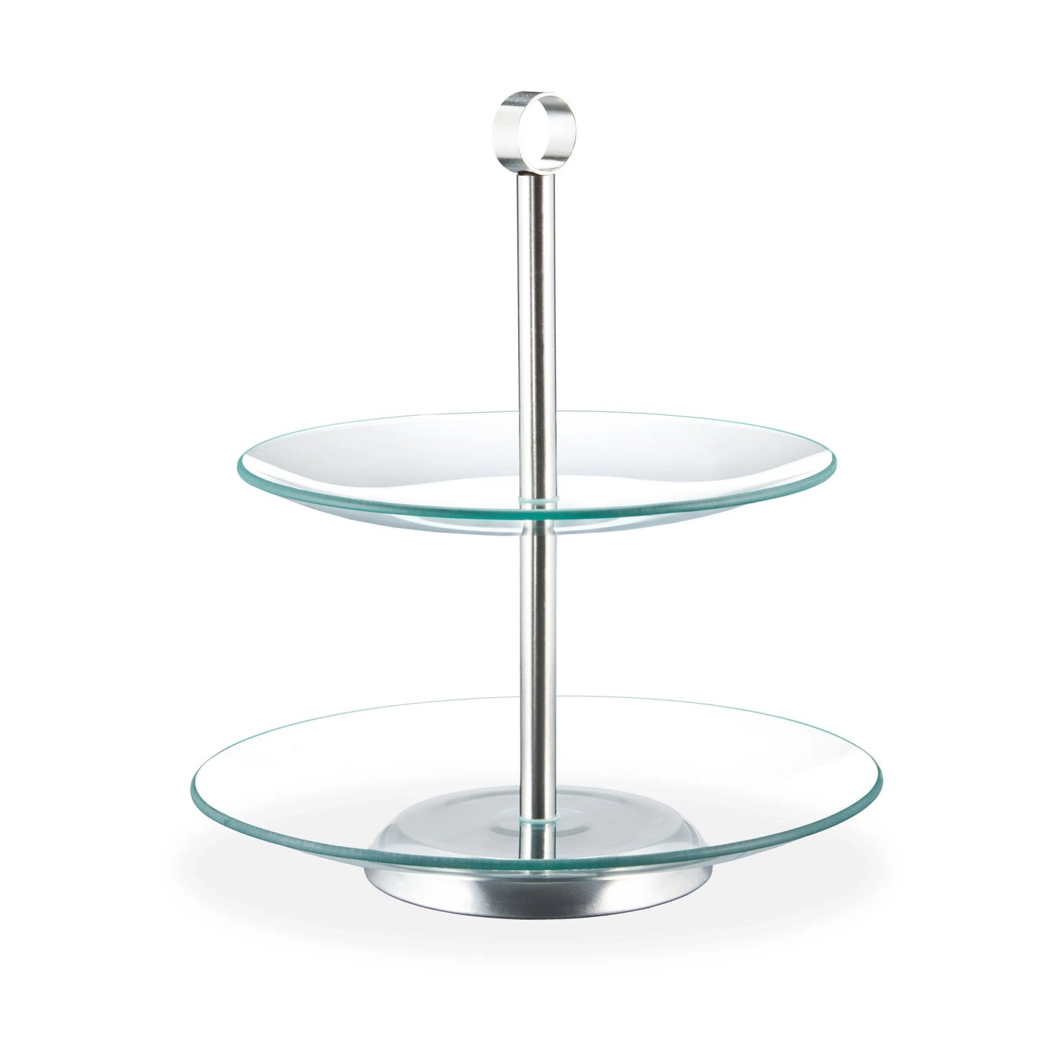 Relaxdays Etagere Glas Edelstahl Transparent Silber 2 Etagen 28 cm x 24,5 cm 0,9 kg