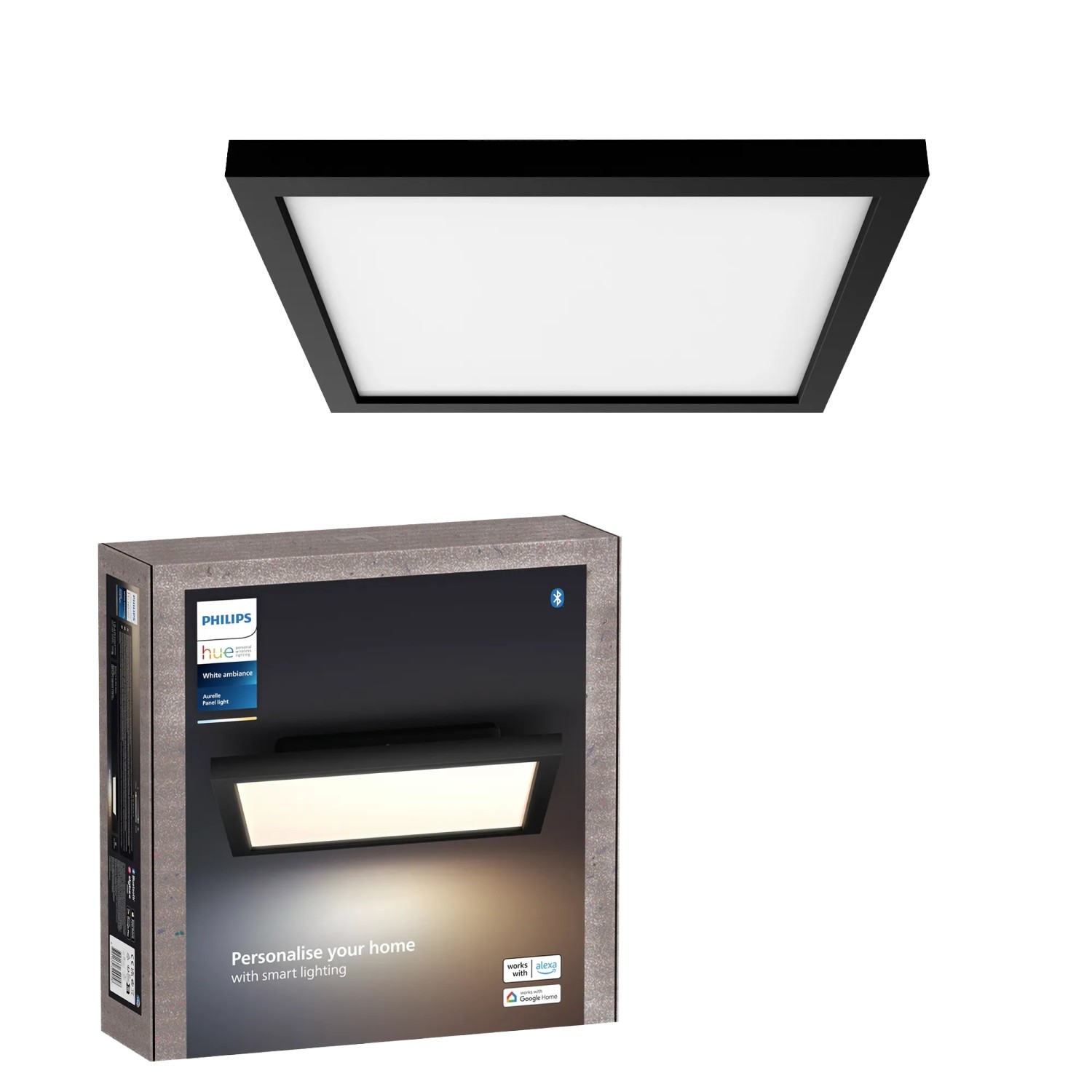 Philips Hue Smart-LED-Panelleuchte Aurelle White Ambiance Schwarz 30 cm x 30 cm