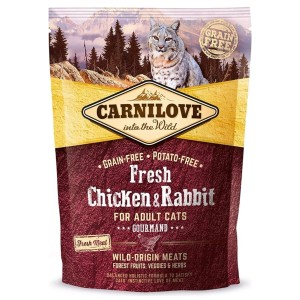 Carnilove Katzen-Trockenfutter Adult Huhn & Kaninchen, getreidefrei, 400g Packung.