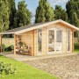 Naturbelassenes Alpholz Gartenhaus Mirko Modern mit Satteldach und Doppeltür. Holz-Gartenhaus mit Überdachung.