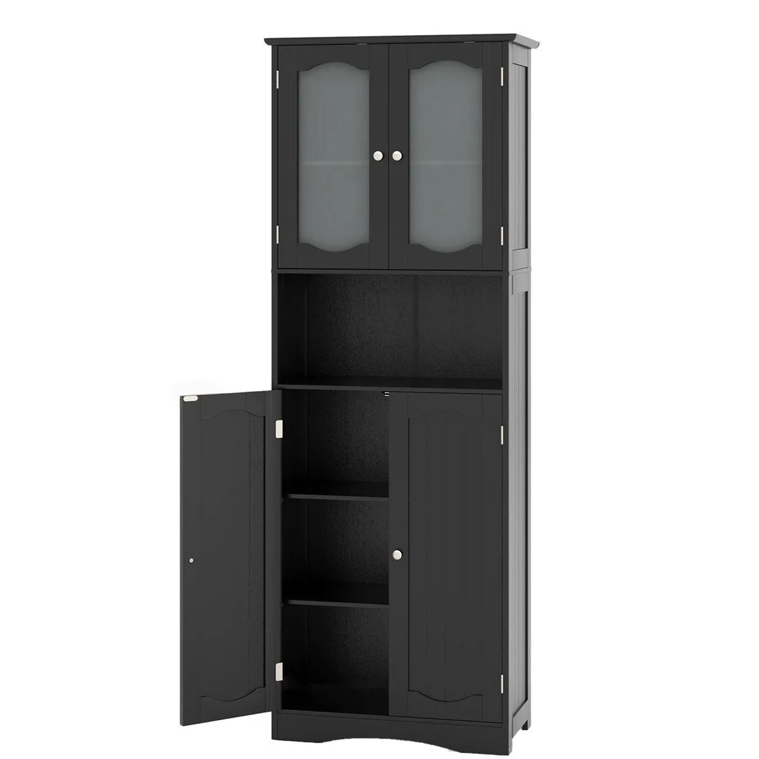 Costway Badezimmerschrank Freistehender Hochschrank mit 4 Türen Schwarz