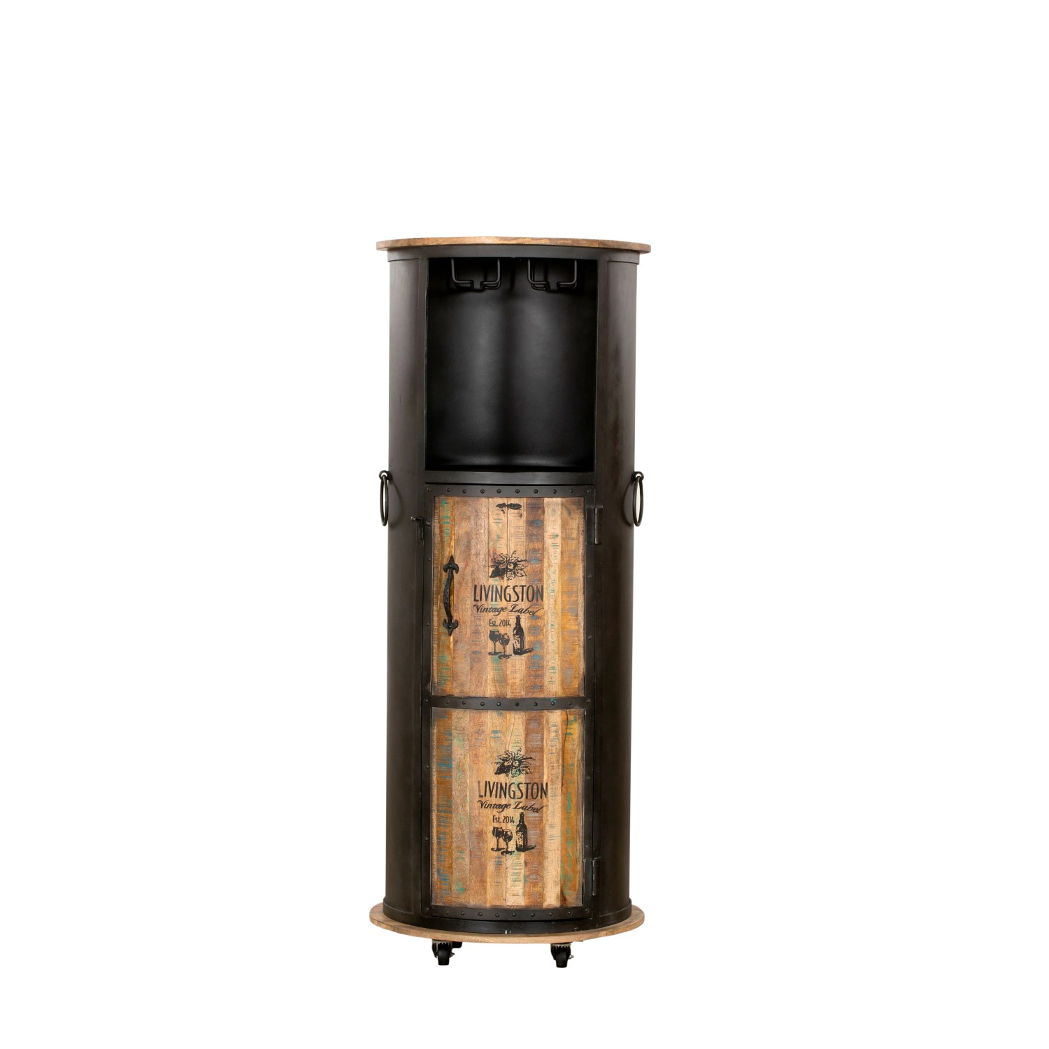 DELUKE Weinbar MAGNE Mangoholz Braun 155x60x60cm Weinschrank Weinregal Minibar Wohnzimmer
