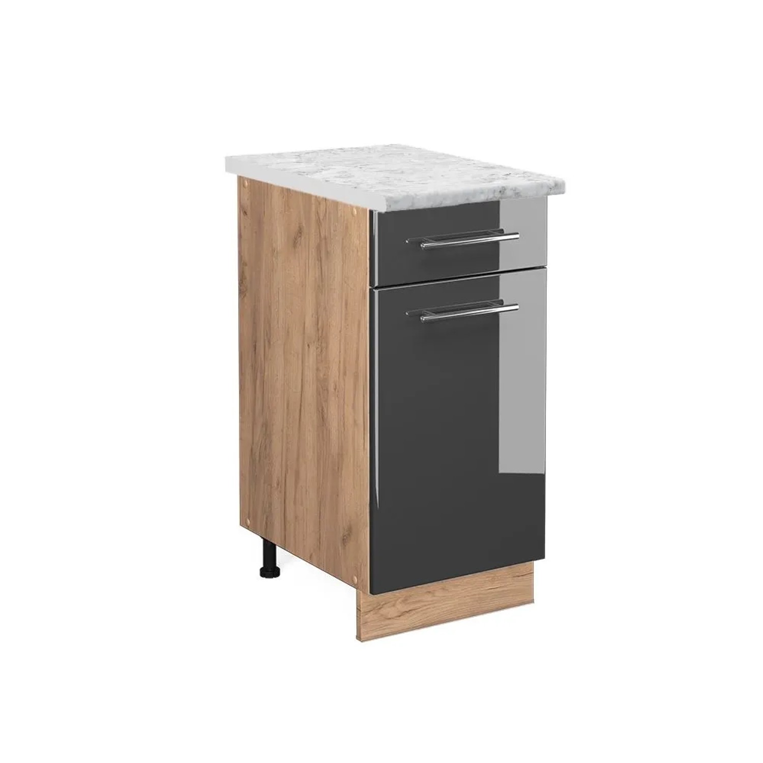 Vicco Küchenunterschrank Fame-Line Anthrazit Hochglanz Goldkraft Eiche 40 cm AP Marmor