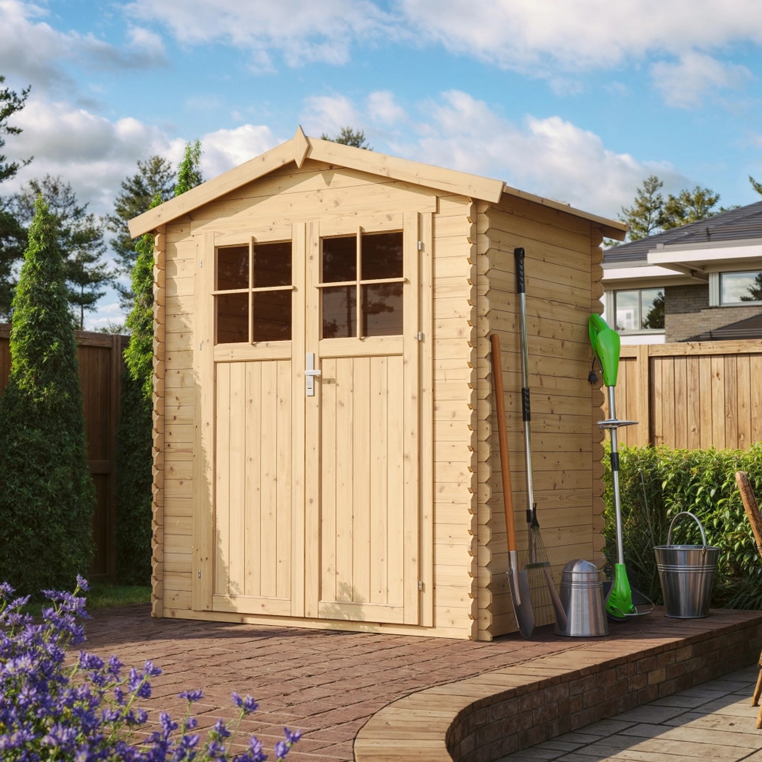Timbela Holz-Gartenhaus M367F Beige Braun 1,98 m² FSC® günstig online kaufen