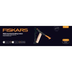 Fiskars Anzündholzspalter X-Series mit Wandhalterung, orange-schwarz, zum sicheren Spalten von Holz.