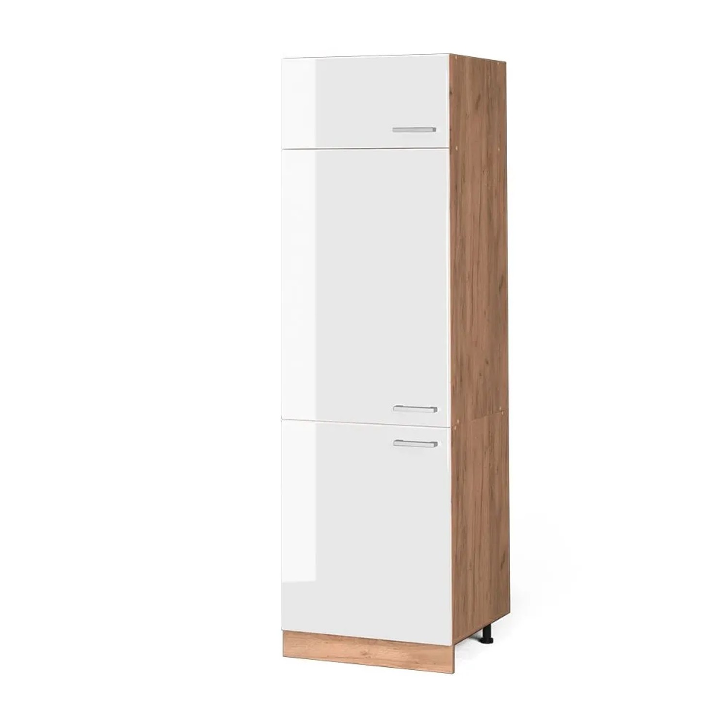 Vicco Kühlumbauschrank R-Line Hochschrank für die Küche Weiß Hochglanz Goldkraft Eiche 60 cm