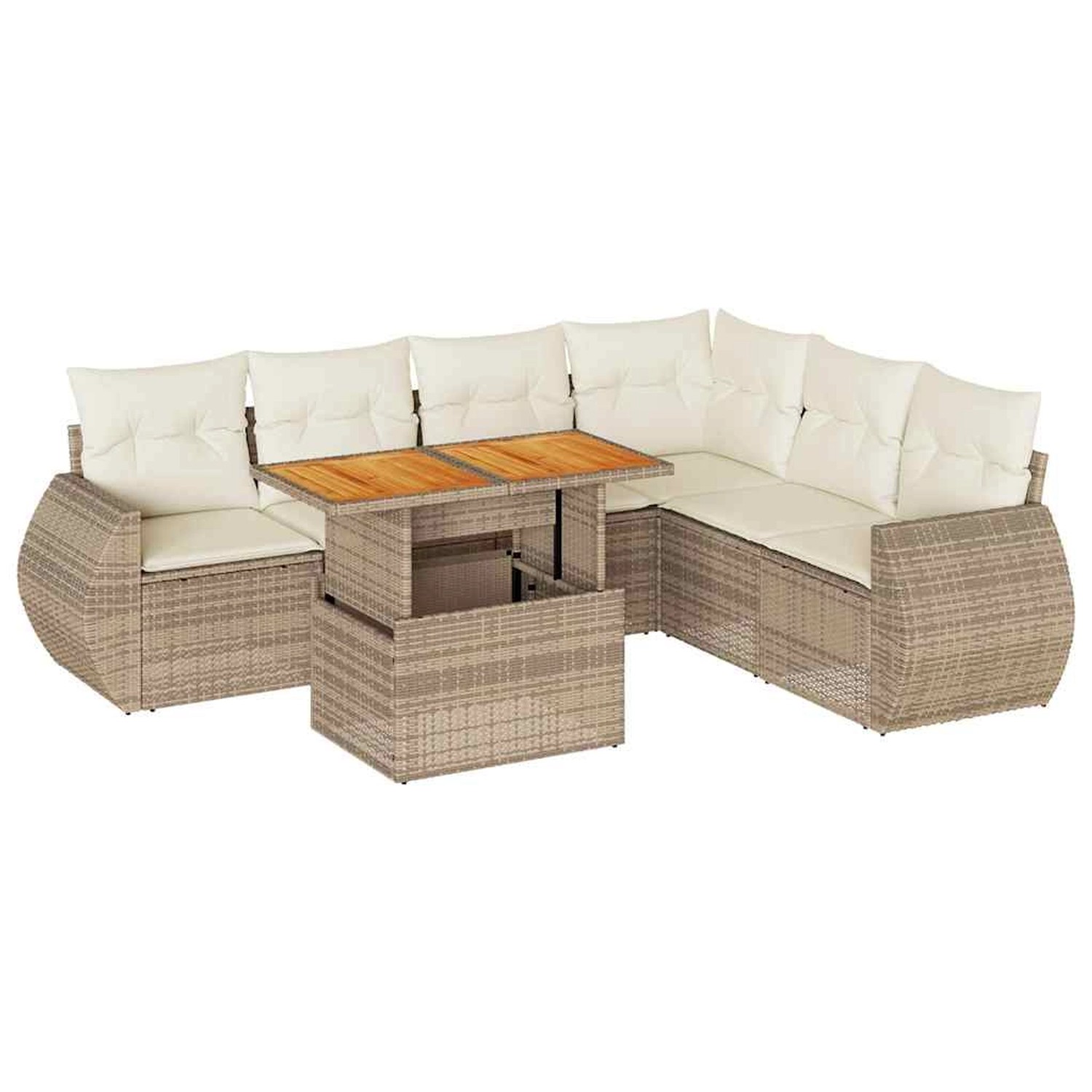 vidaXL 7-Tlg Garten-Sofagarnitur mit Kissen Beige Poly Rattan 3327271 günstig online kaufen