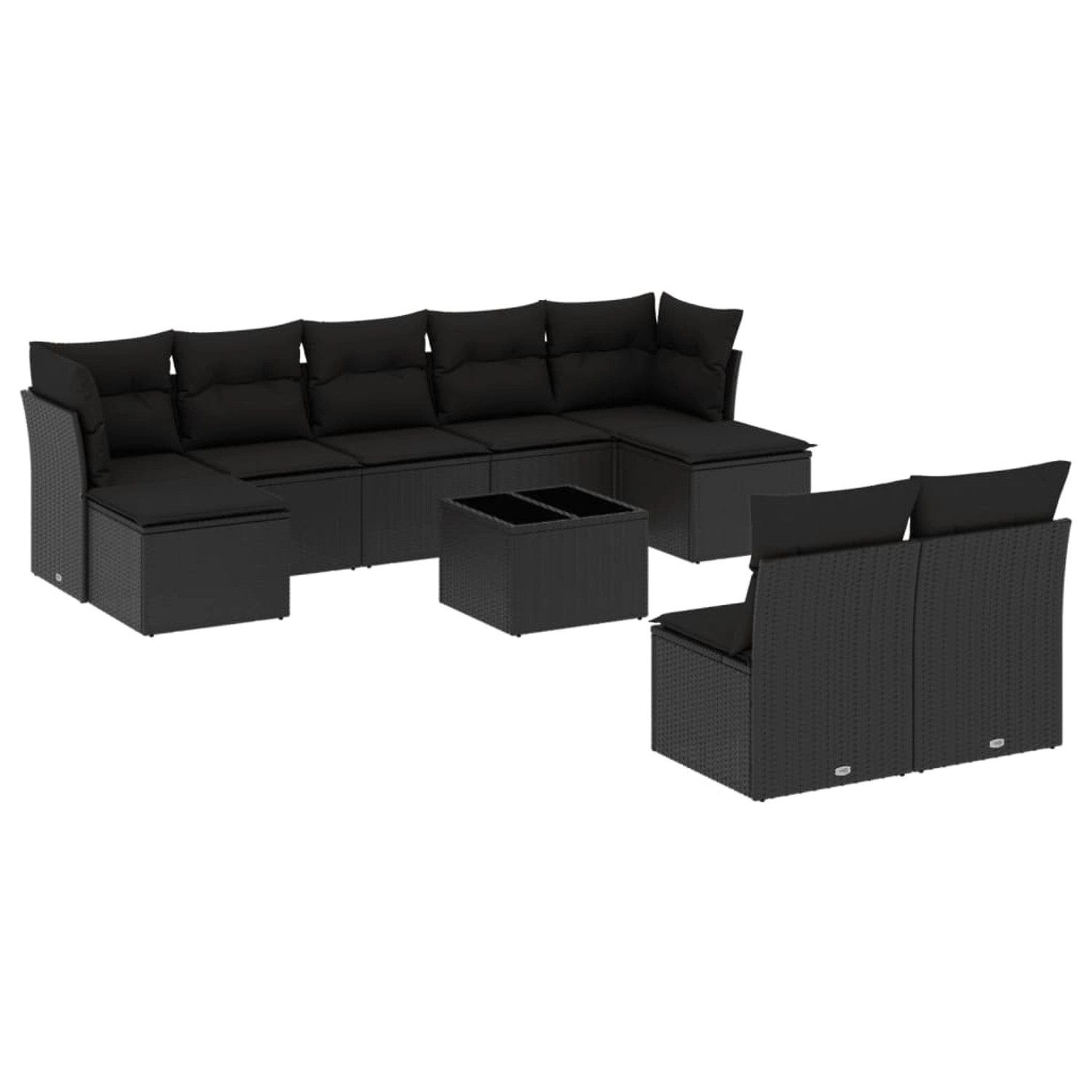 vidaXL 10-tlg Garten-Sofagarnitur mit Kissen Schwarz Poly Rattan Modell 52 günstig online kaufen