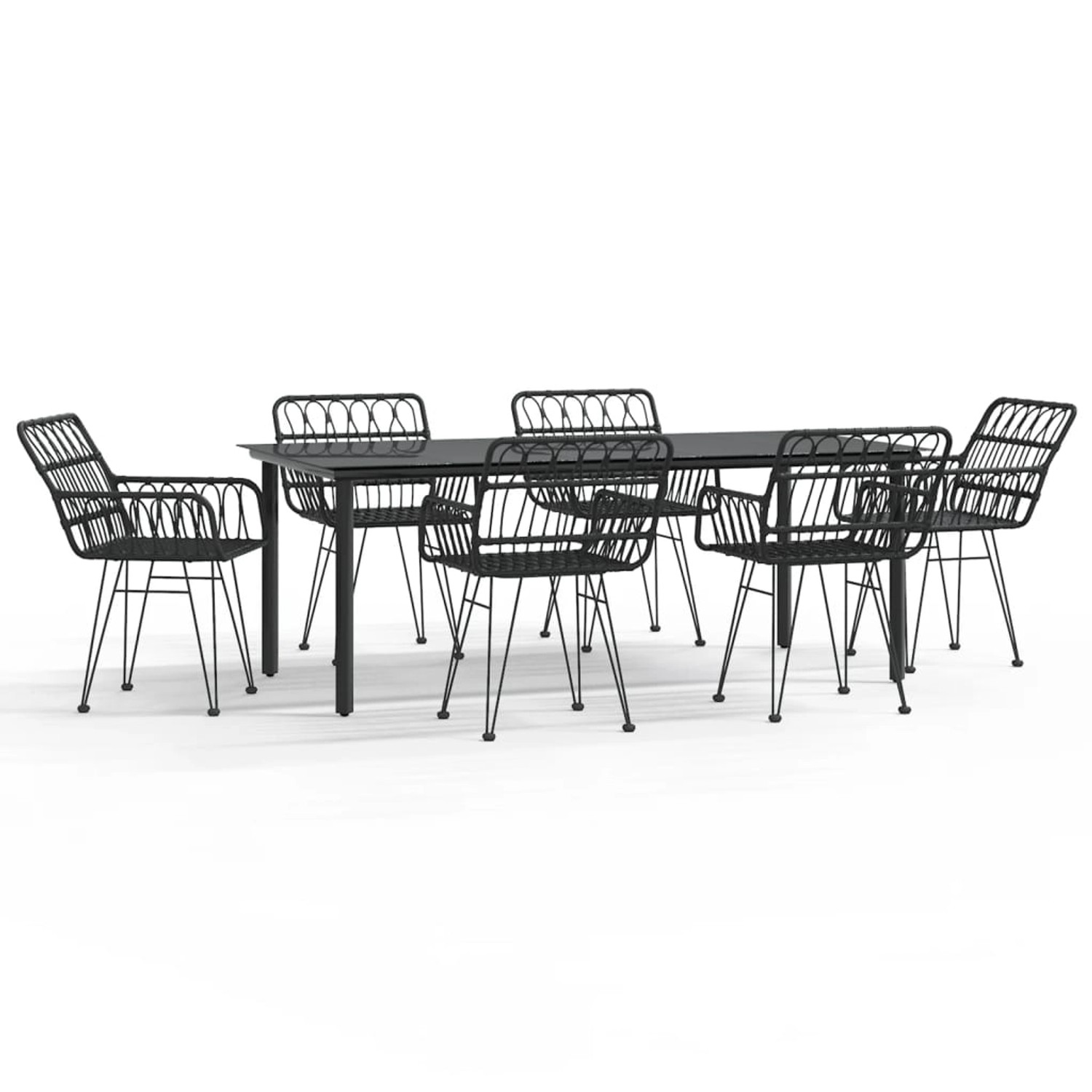 vidaXL 7-Tlg Garten-Essgruppe Schwarz Poly Rattan 3157871