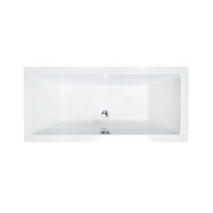 Weiße rechteckige Acryl-Badewanne KOLMAN 165x75 cm mit glänzender Oberfläche, Ablauf und Füßen.