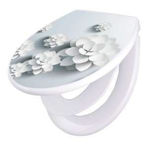 Banjado WC-Sitz Familie mit Absenkautomatik, Motiv Papier Lotus, weißer Klodeckel mit Kindersitz.