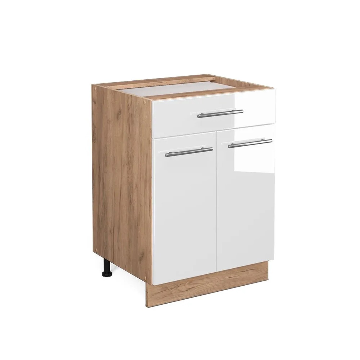 Vicco Küchenunterschrank Fame-Line Weiß Hochglanz Goldkraft Eiche 60 cm mit Schublade ohne Arbeitsplatte