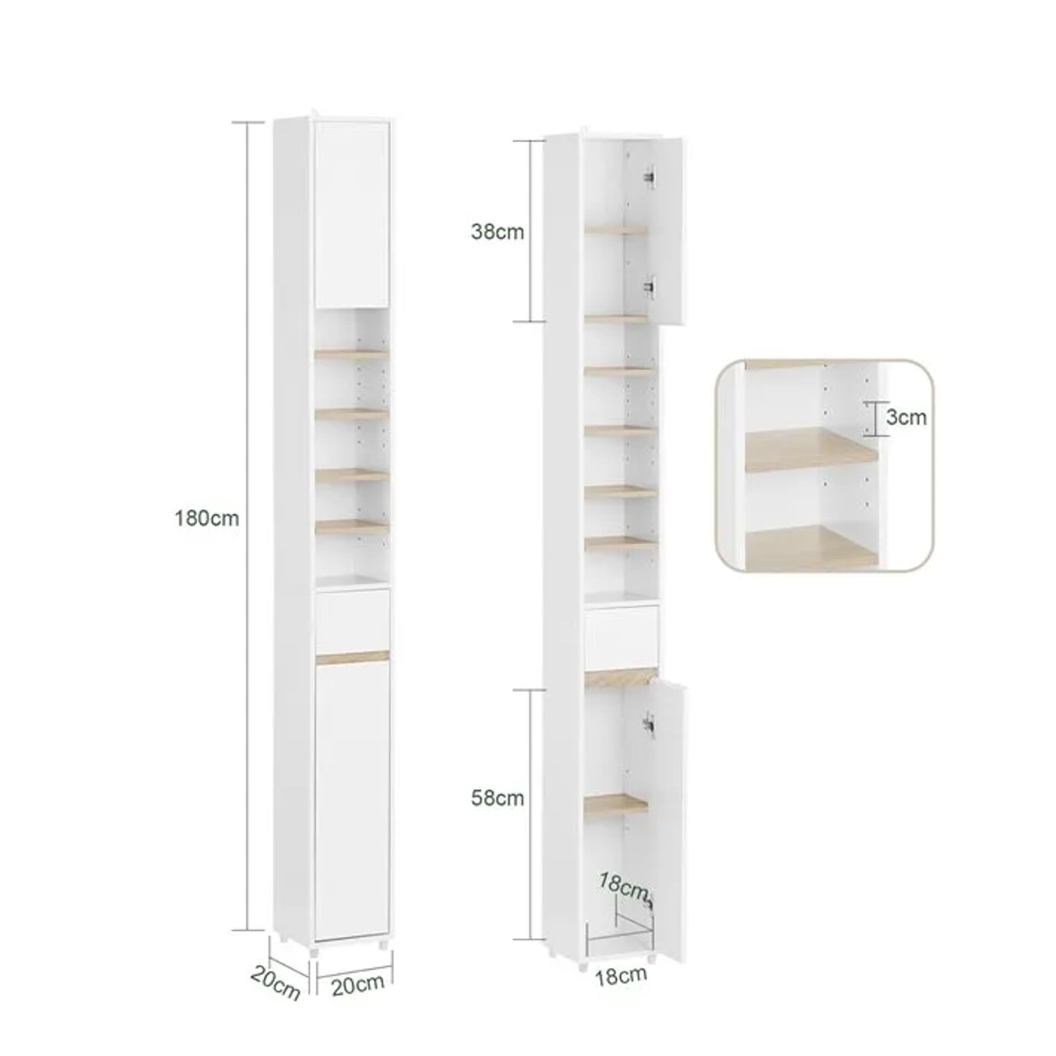 SoBuy Badezimmer Hochschrank schmal BZR34-WN 20 x 180 x 20 cm Weiß kaufen bei OBI