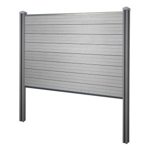 Graues WPC-Sichtschutz Basiselement Savoie mit Pfosten zum Einbetonieren, 195cm breit.
