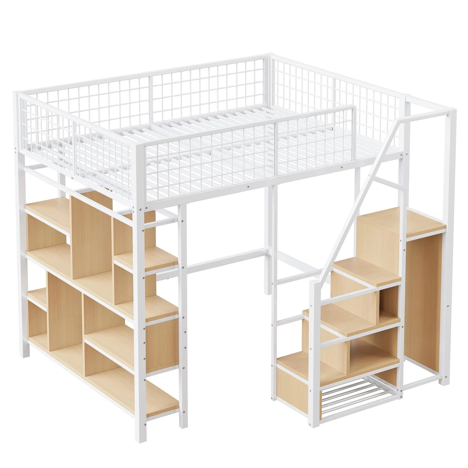 okwish Hochbett 140x200cm mit Stauraum Treppe Kinderzimmer Weiß ohne Matratze