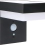 Schwarze Solar-Wandleuchte mit Sensor, 600 lm, 2700 K, IP44. Kabellose Aussenleuchte.