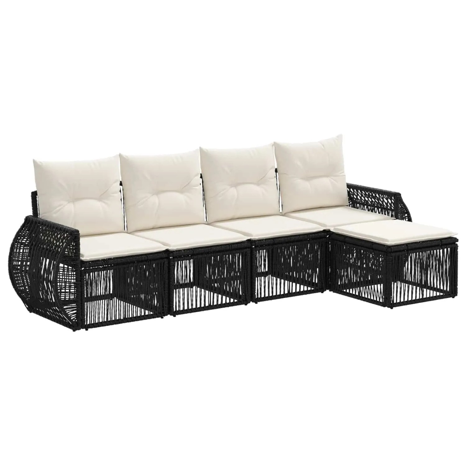 vidaXL Gartensofa-Set 5-Tlg Schwarz und Cremeweiß Poly-Rattan 3435403