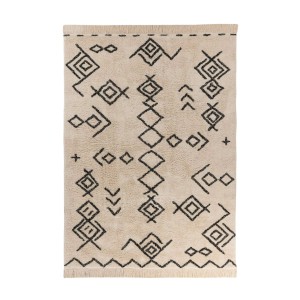 MeGusta Kurzflor Teppich in Creme und Schwarz mit modernem Muster, 160x230 cm.