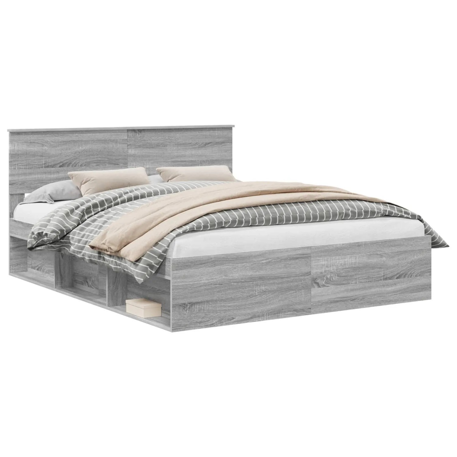 vidaXL Bettrahmen Grau Sonoma 160 x 200 cm Massives Kiefernholz 3410578