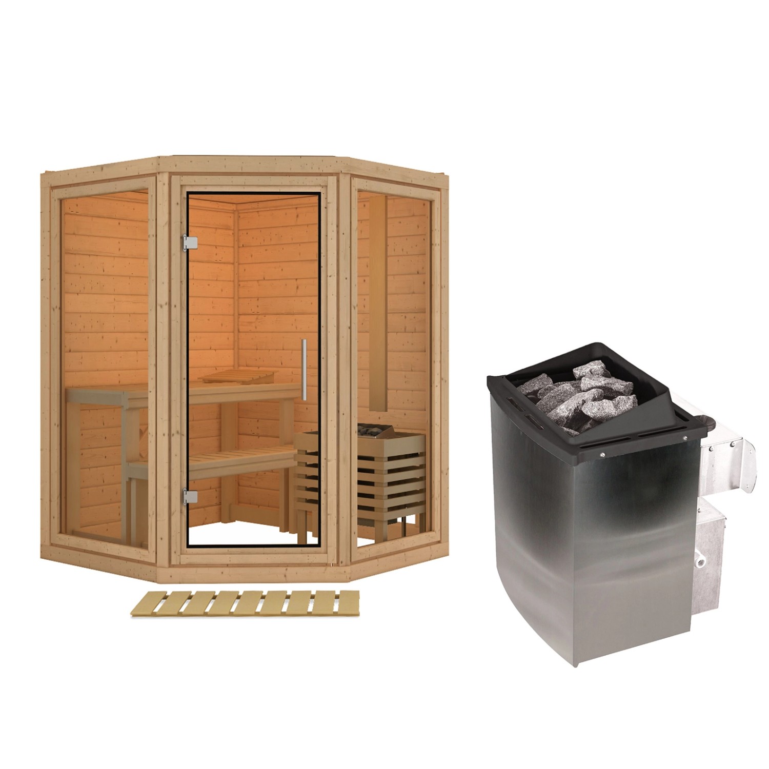 Karibu Sauna Ebba mit Ofen 9 kW Integriert Naturbelassen günstig online kaufen