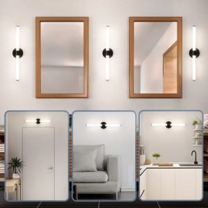 NETTLIFE LED Spiegelleuchte L60 aus schwarzem Metall, neutralweißes Licht, vertikal/horizontal montierbar, für Bad.
