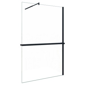 AICA Walk In Duschwand 90x200cm, schwarzer Rahmen, 8mm ESG-Glas mit Regal und Handtuchhalter.
