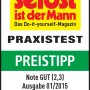 Siegel "selbst ist der Mann" für den CMI Holzspalter 4 t: Praxistest, Preistipp, Note GUT (2,3), Ausgabe 01/2015.