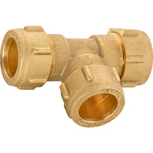 Klemmring-T-Stück aus Messing, 31 mm, für Heizung und Sanitär.