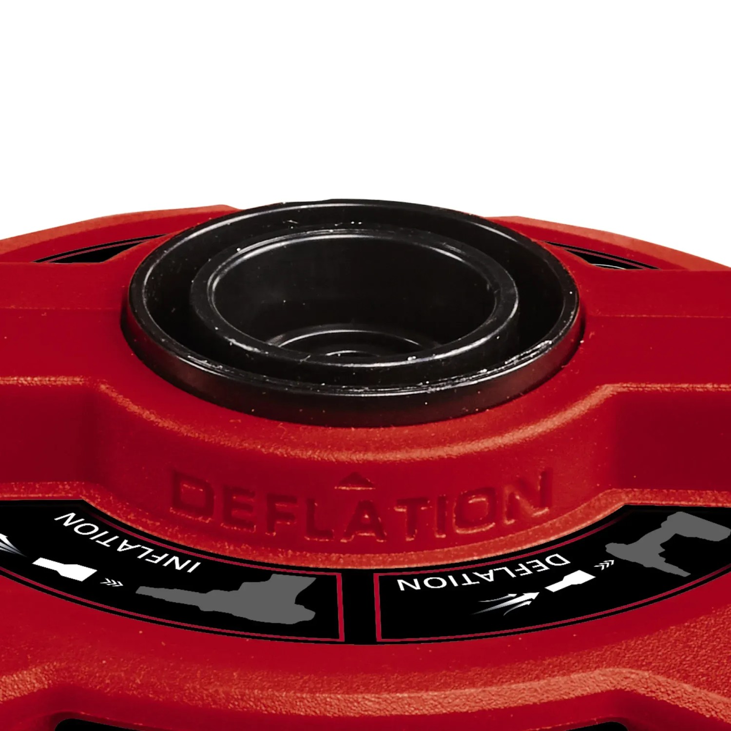 Detailaufnahme der Einhell Akku-Luftpumpe CE-AP 18 Li-Solo mit Deflation-Aufsatz.
