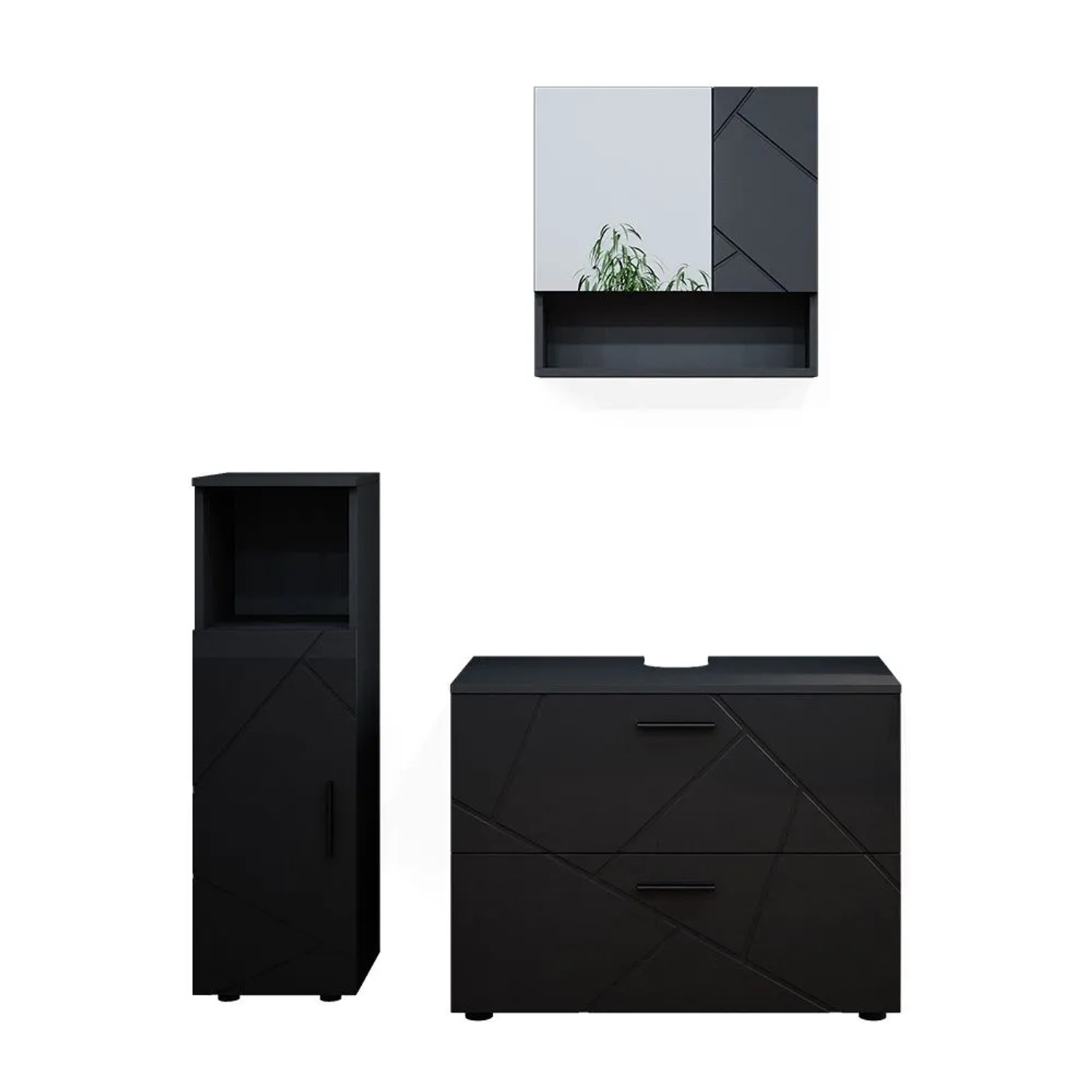 Vicco Badmöbel-Set Irma Anthrazit Hochglanz 80 x 59 3-teilig
