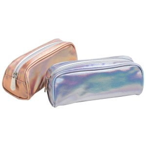 Exacompta Opal Schlampermäppchen, sortiert in holografischem Roségold und Silber. Glänzende Stifteetuis für Bürobedarf.