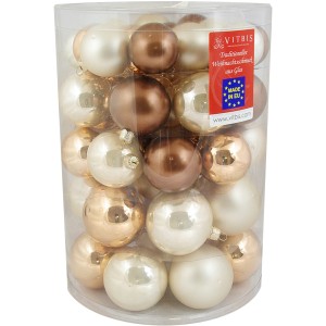 Vitbis Weihnachtskugel-Set, 60 champagner-braune Glaskugeln (4-7cm) glänzend und matt.