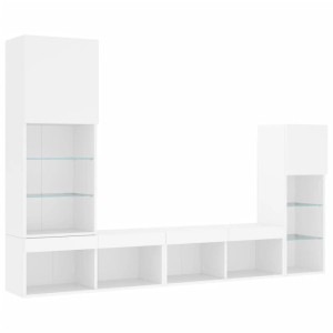 vidaXL 4-Tlg Wohnwand mit LED-Beleuchtung Weiß Holzwerkstoff 3216647