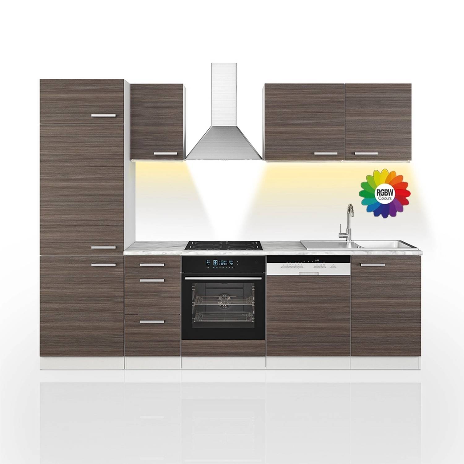 Vicco Optima Küchenzeile Edelgrau/Weiß 270 cm ohne Arbeitsplatte mit LED-Le günstig online kaufen
