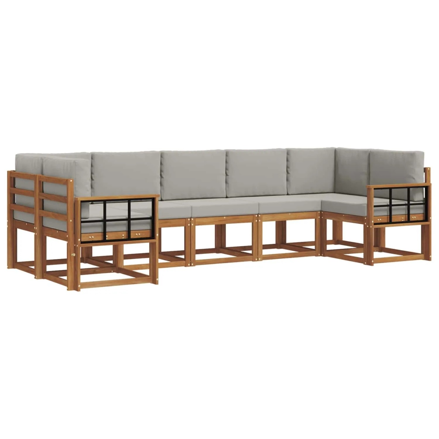 vidaXL Outdoor-Sofagarnitur mit Kissen 7-Tlg Natur und Hellgrau 3366929