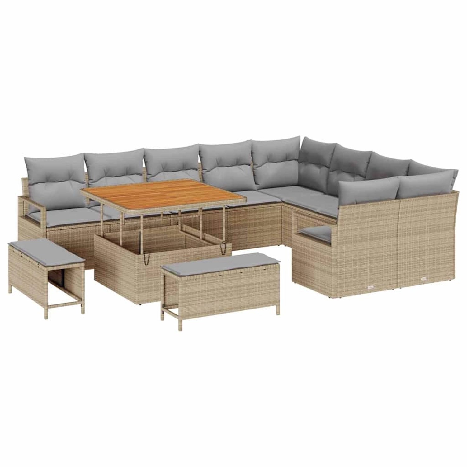 vidaXL Garten-Sofa-Set mit Kissen 12-Tlg Beige Poly Rattan 3362557 günstig online kaufen