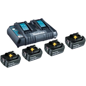 Makita Power Source Kit mit 4 Akkus und Doppelladegerät für 18V Akkus.