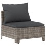 Graues vidaXL Garten Lounge Sofa aus Rattan mit dunklen Kissen, Teil eines Sets.