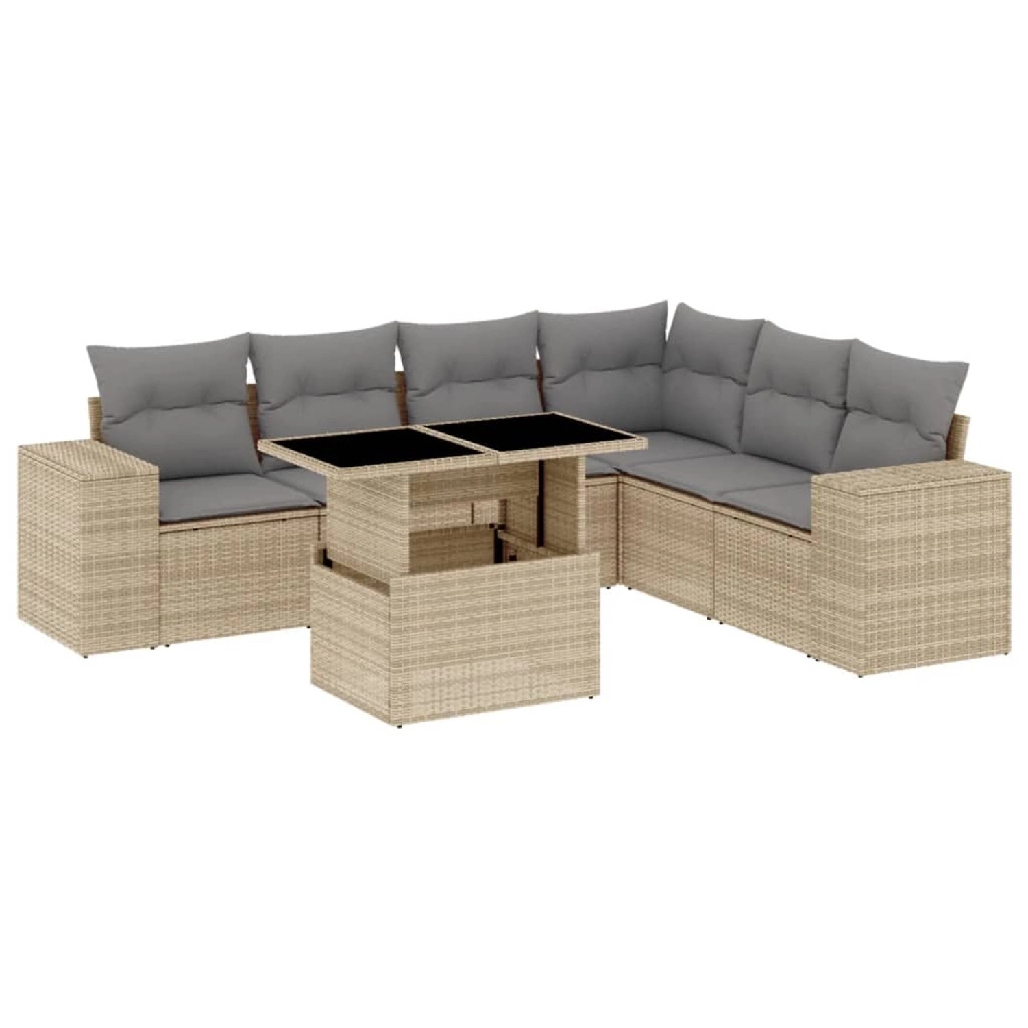vidaXL 7-Tlg Garten-Sofagarnitur mit Kissen Beige Poly Rattan 3269189 günstig online kaufen