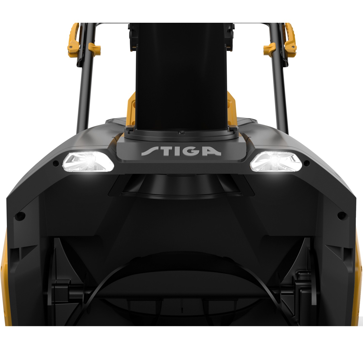 Detailaufnahme der Stiga Akku-Schneefräse ST 700e mit LED-Beleuchtung.