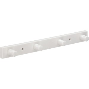 Weiße Siro Hakenleiste aus Kunststoff mit 4 Haken, 300 mm lang, für Garderobe oder Bad.