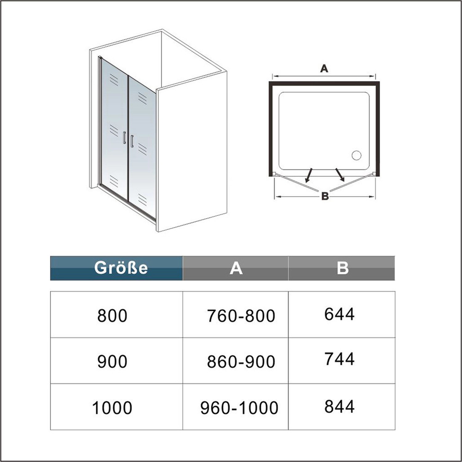 AICA Doppeltür 100x200cm Duschabtrennung Nischentür Schwingtür Pendeltür 8mm Nanoglas Duschtür Schwarz Duschkabine_8