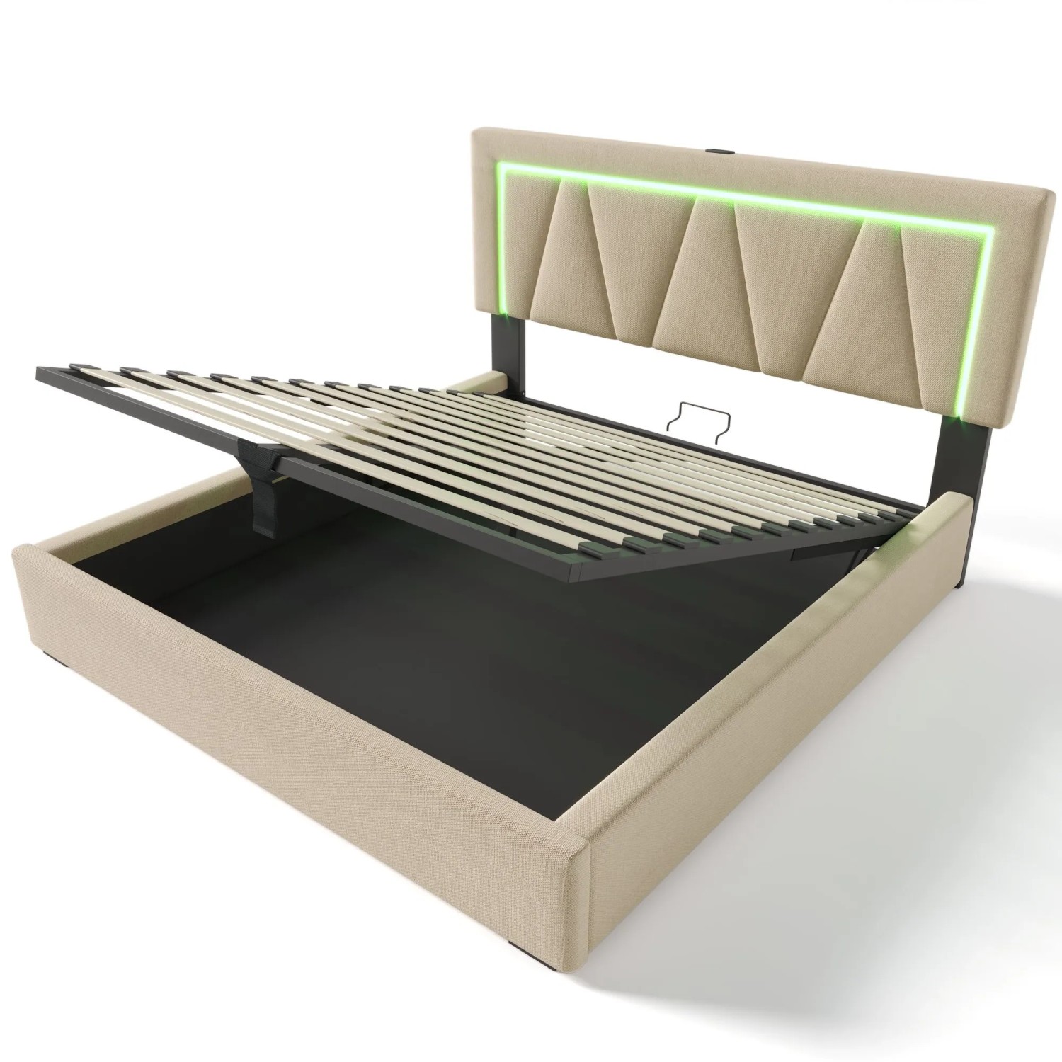 Merax LED Polsterbett 140x200cm USB-C Stauraum Leinen