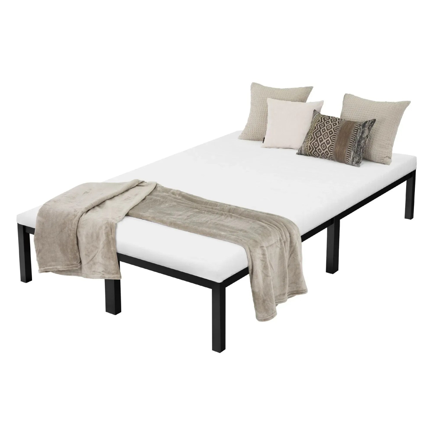 Schwarzes ML-Design Metallbett 120x200 cm mit Lattenrost, inklusive Kissen und Decke.