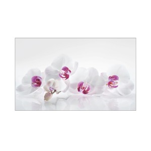 MySpotti Küchenrückwand mit Orchideen-Motiv in Lila und Weiß, 100x60 cm.