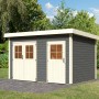 Karibu Zweiraum Holz-Gartenhaus Skanderborg, grau, mit zwei Türen. Ideal als Gerätehaus.