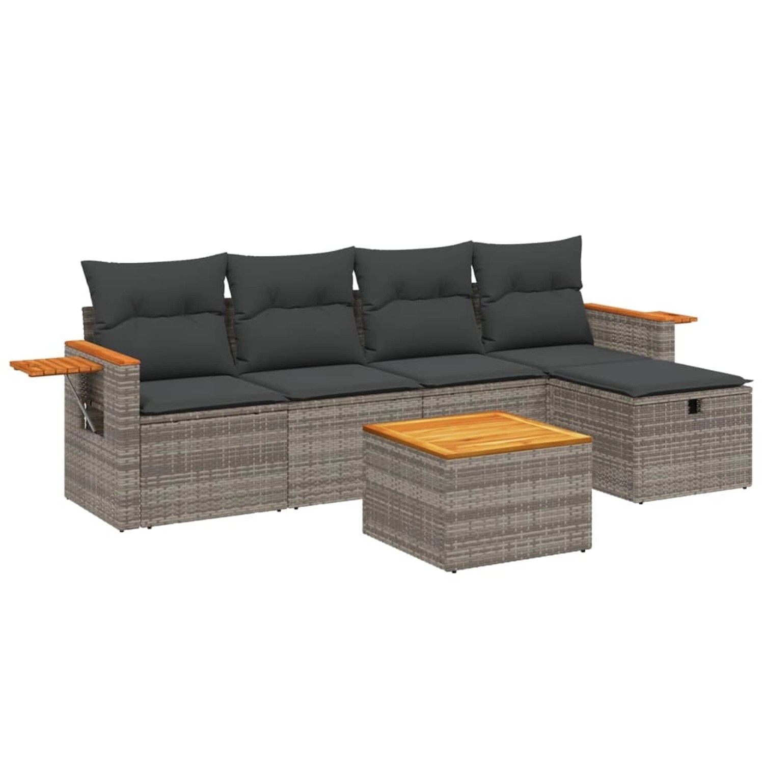vidaXL 6-Tlg Garten-Sofagarnitur mit Kissen Grau Poly Rattan 3265512